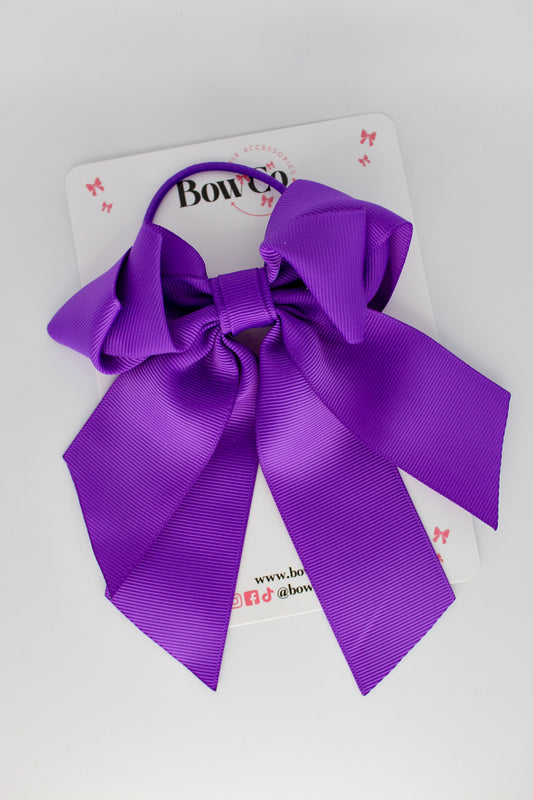 Layer Loop Tail Hair Bow - Elastic - Purple