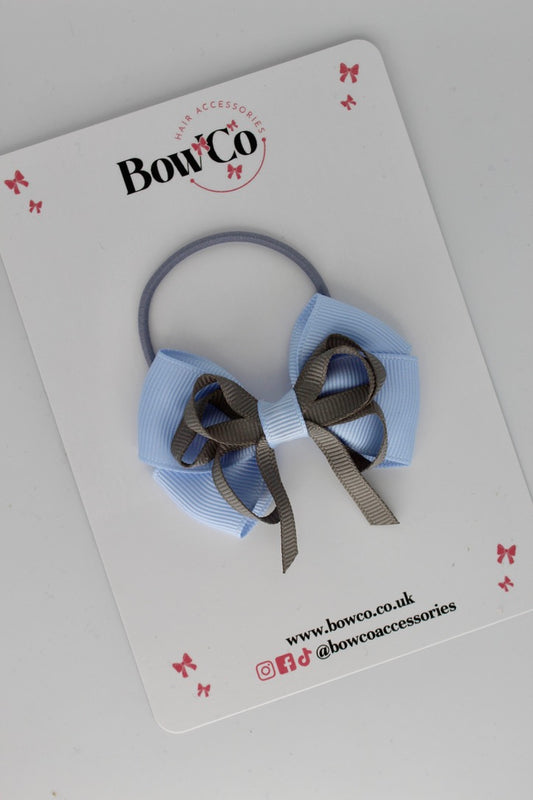 Bluebell and Metal Grey - 2.5 Inch Double Bow - Elastic