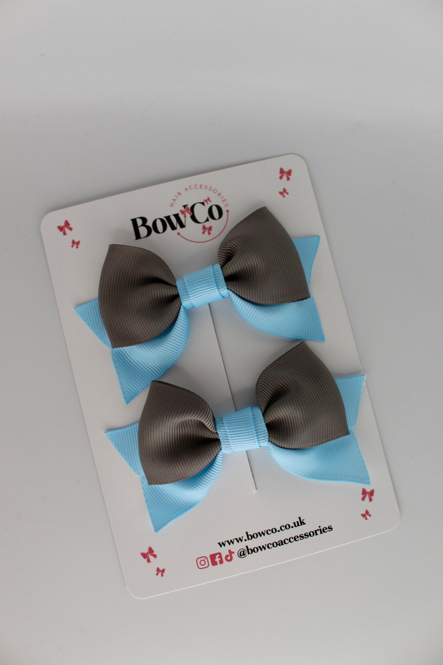 Double Knot Bow Tail Set - Clip - Blue Topaz and Metal Grey