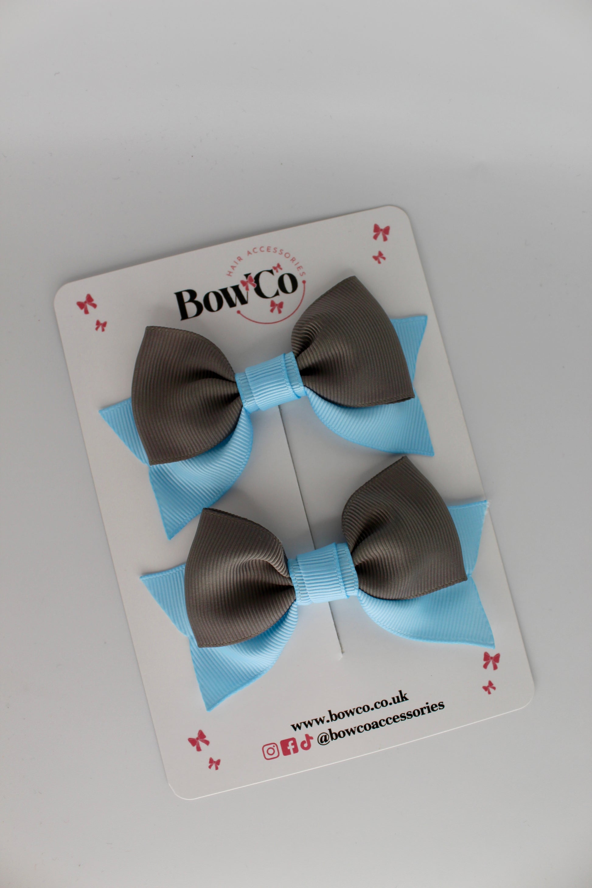 Double Knot Bow Tail Set - Clip - Blue Topaz and Metal Grey
