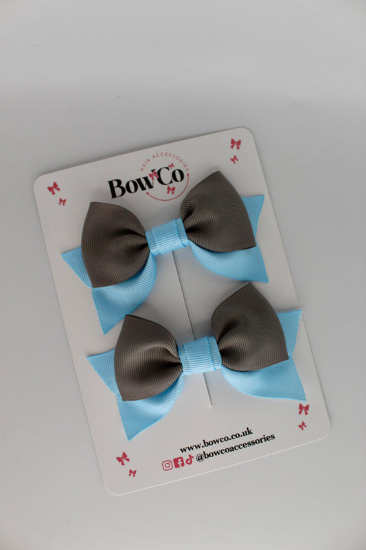 Double Knot Bow Tail Set - Clip - Blue Topaz and Metal Grey