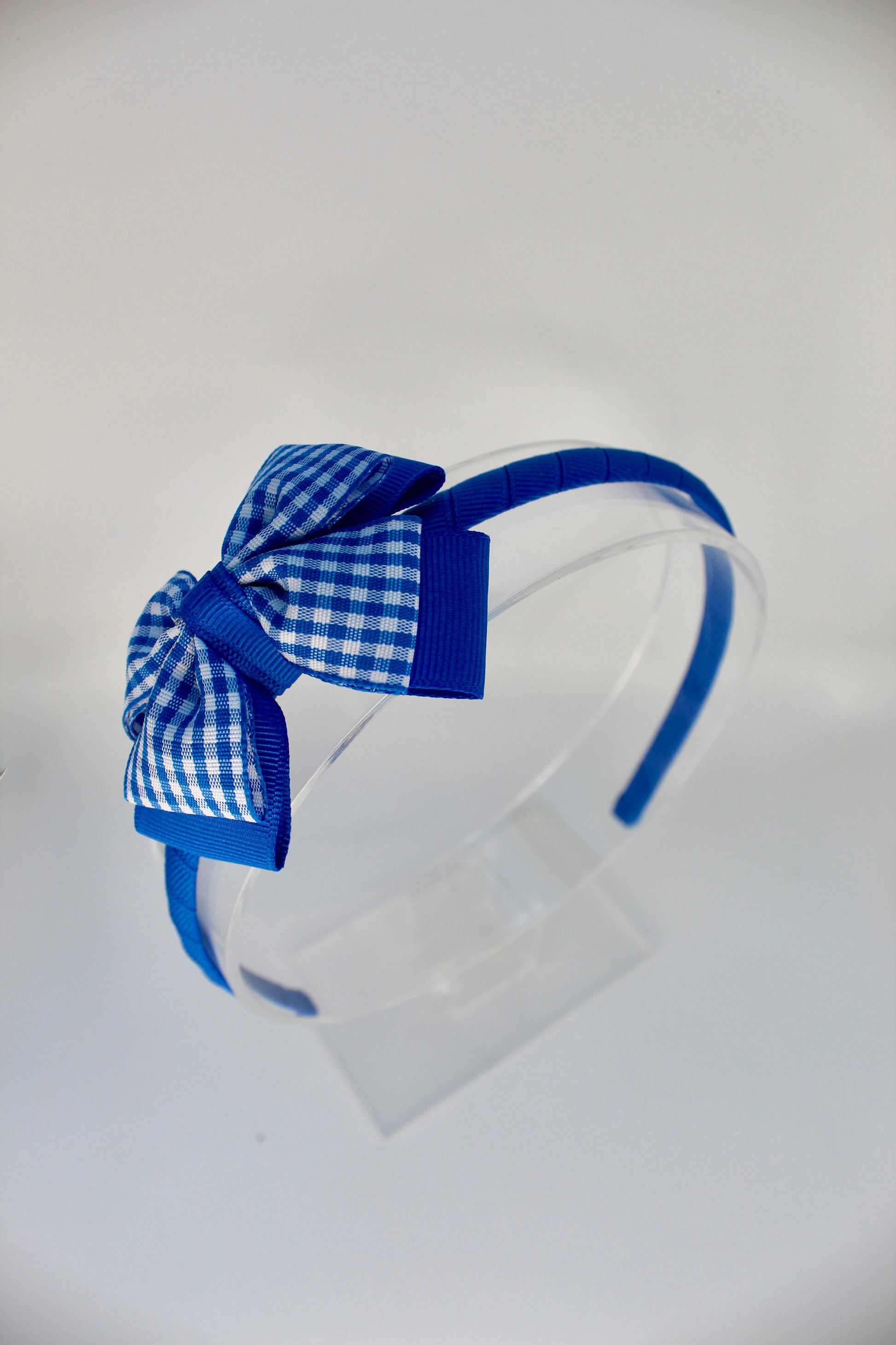 School Hair Accessory - Bow Alice Band - Royal Blue Gingham