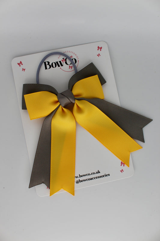 Double Ribbon Tail – Elastic - Metal Grey and Yellow Gold