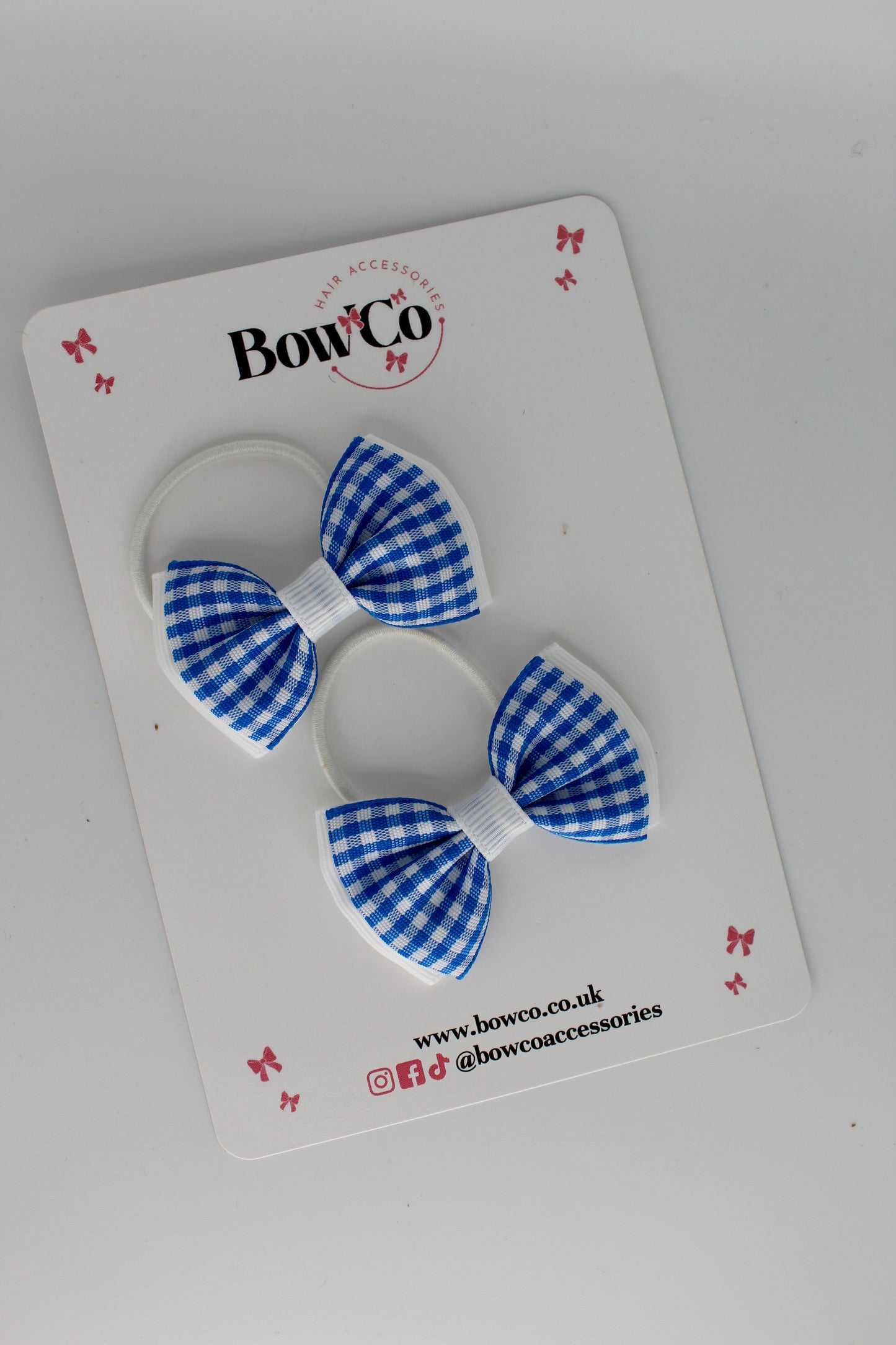 Double Lapel Bow Set - Royal Blue Gingham - Elastic