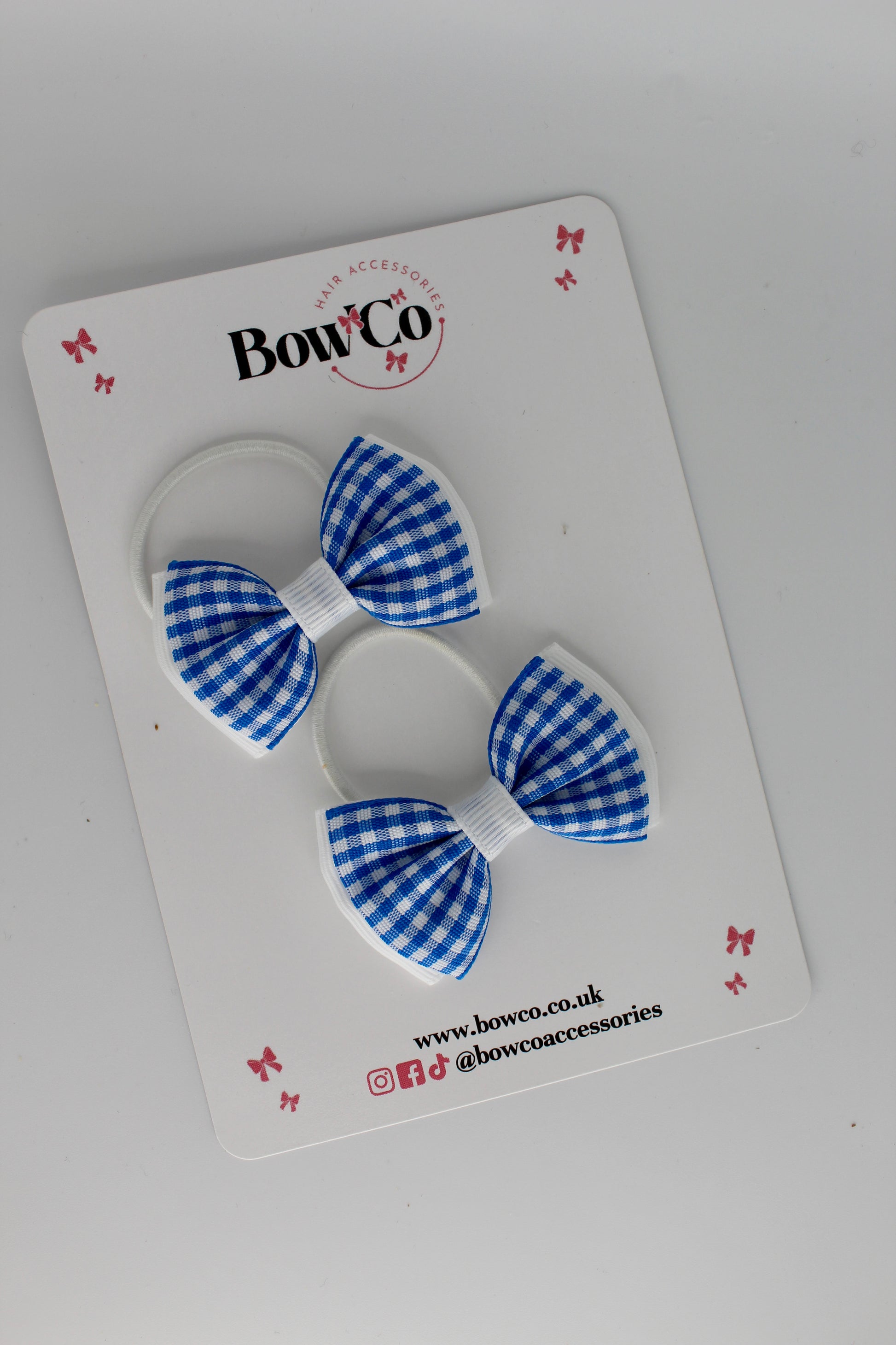Double Lapel Bow Set - Royal Blue Gingham - Elastic