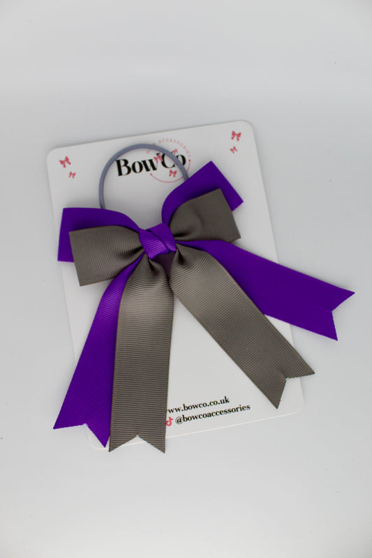 Double Ribbon Tail – Elastic - Purple and Metal Grey