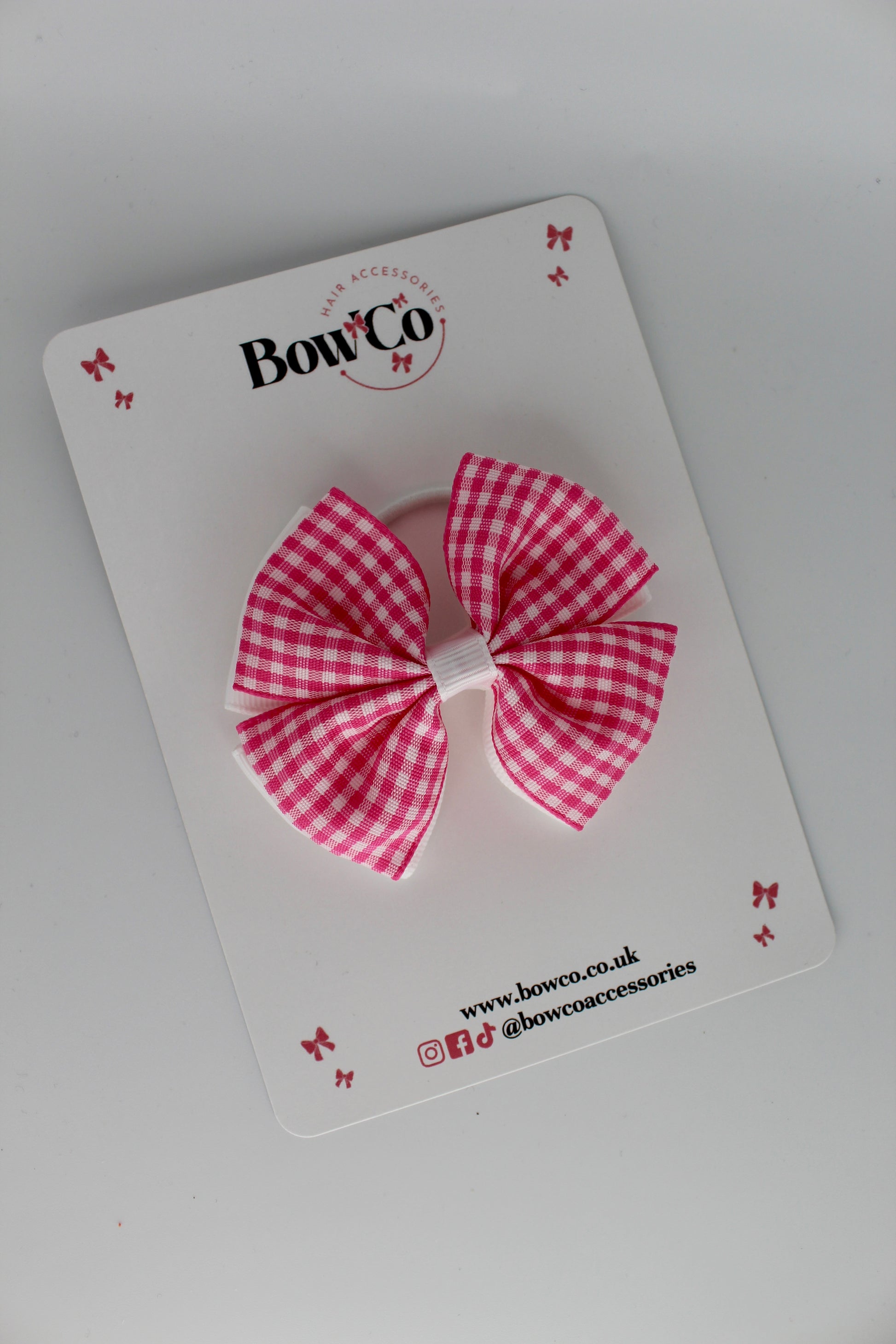 Double Layer Bow - Pink Gingham - Elastic