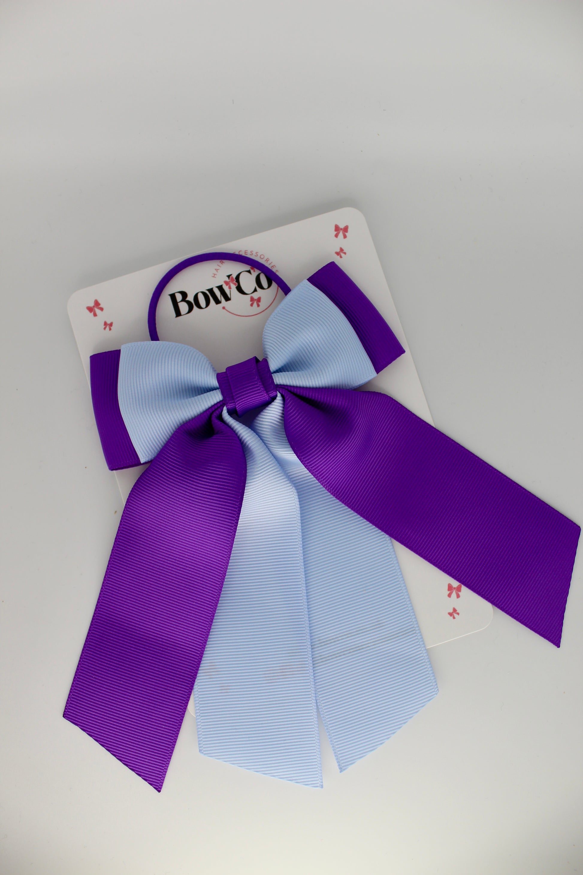 Double Layer Tail Bow – Elastic - Purple and Bluebell