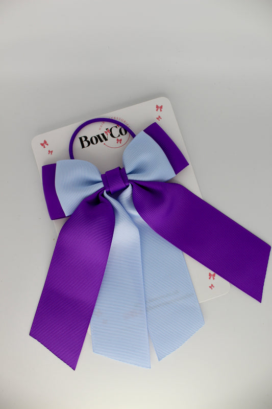 Double Layer Tail Bow – Elastic - Purple and Bluebell