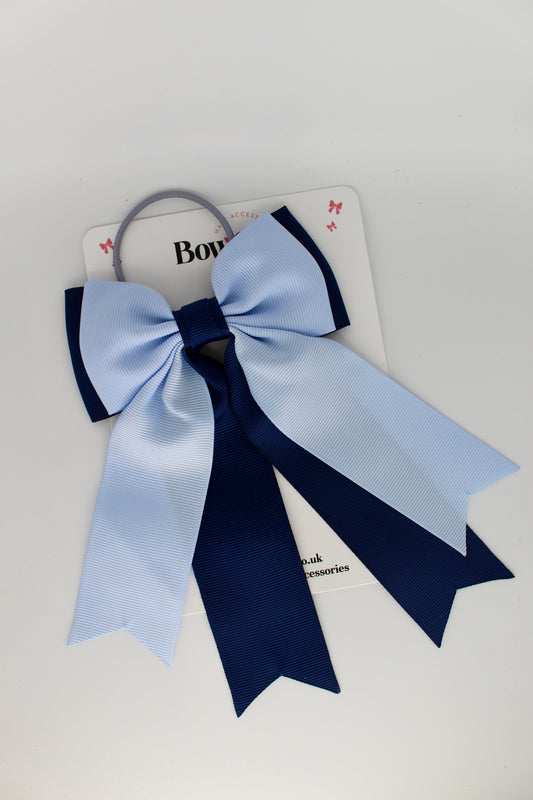Classic Tail Bow - Elastic - Navy Blue and Bluebell