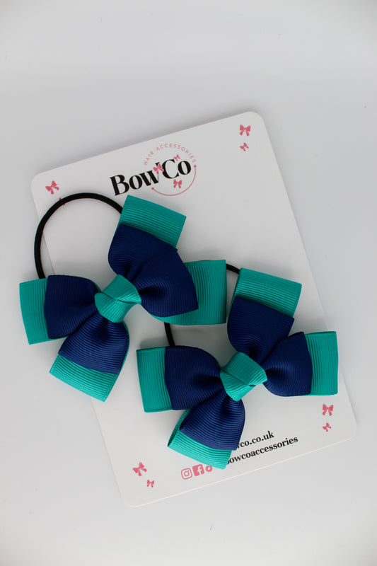 Layer Bow Set - Elastic - Jade Green and Navy Blue