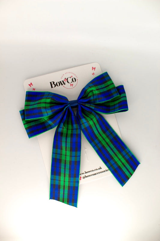 Classic Navy Tartan Tail XL Bow - 6 Inches