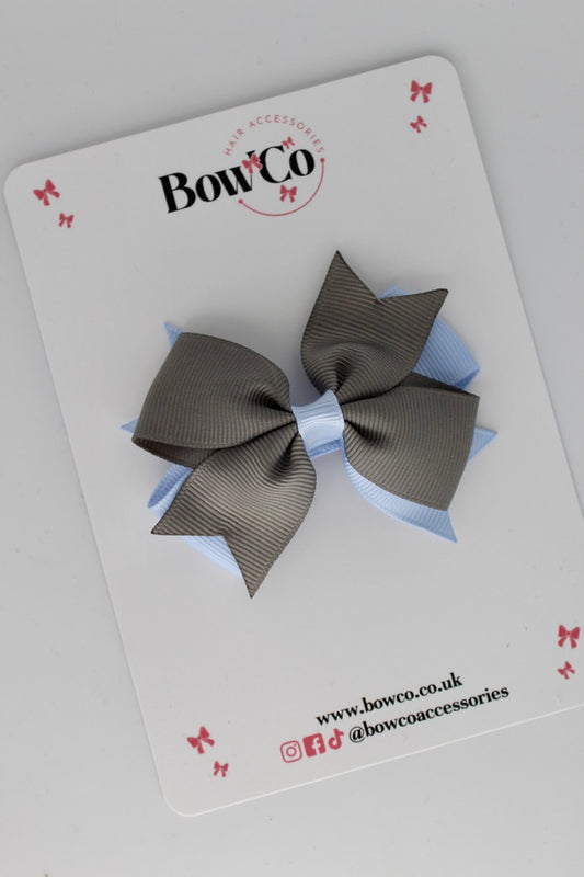Layer Tail Bow - Clip - Bluebell and Metal Grey