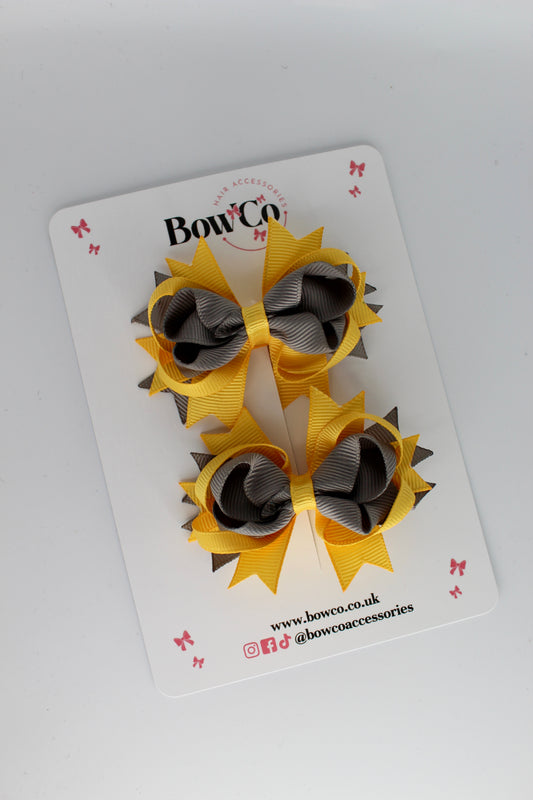Metal Grey and Yellow Gold Loopy Stacked Bow Set