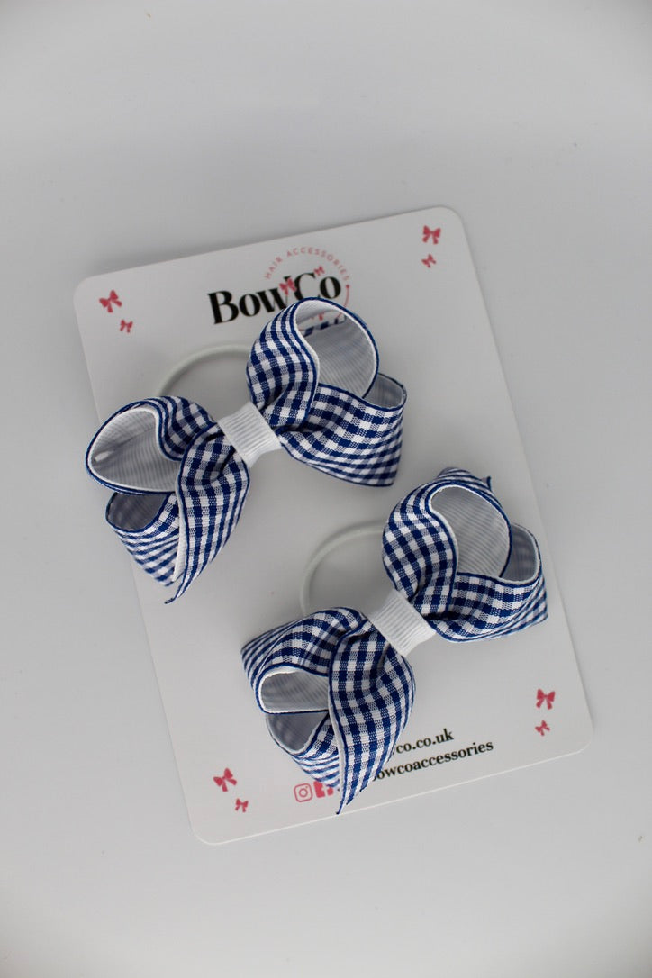 Loop Bow Set - Green Gingham - Navy Blue