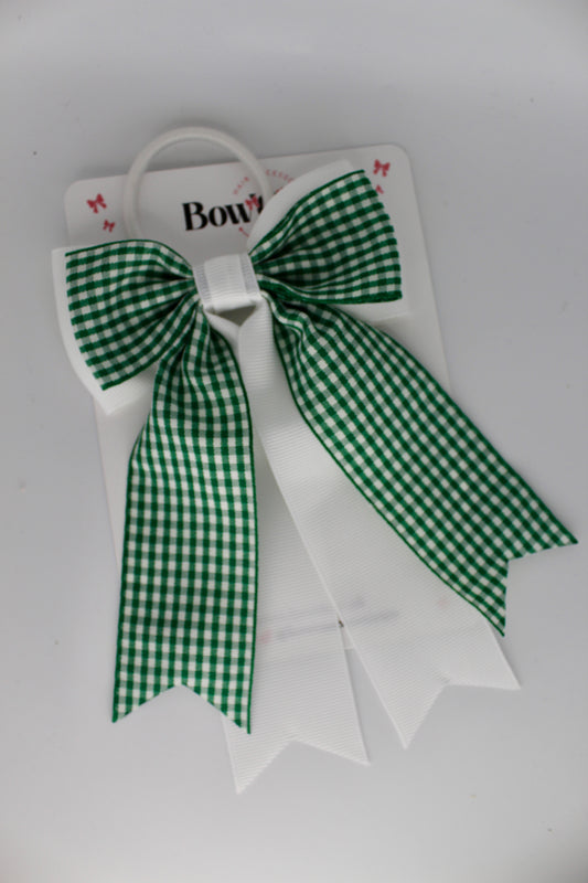 Classic Tail Bow - Green Gingham - Elastic