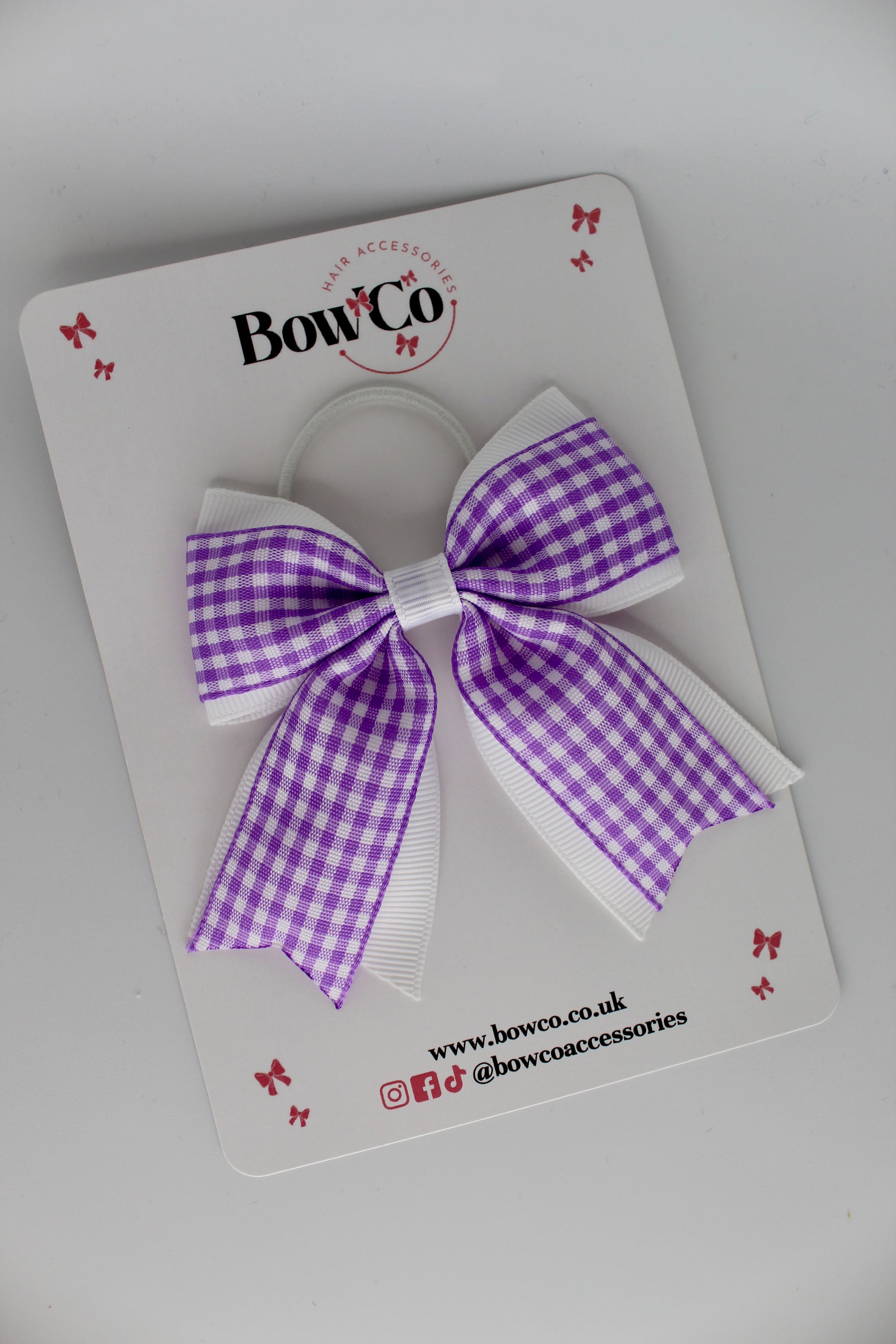 Layer Tail Bow - Lilac Gingham - Elastic