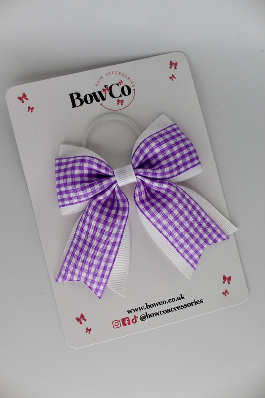 Layer Tail Bow - Lilac Gingham - Elastic
