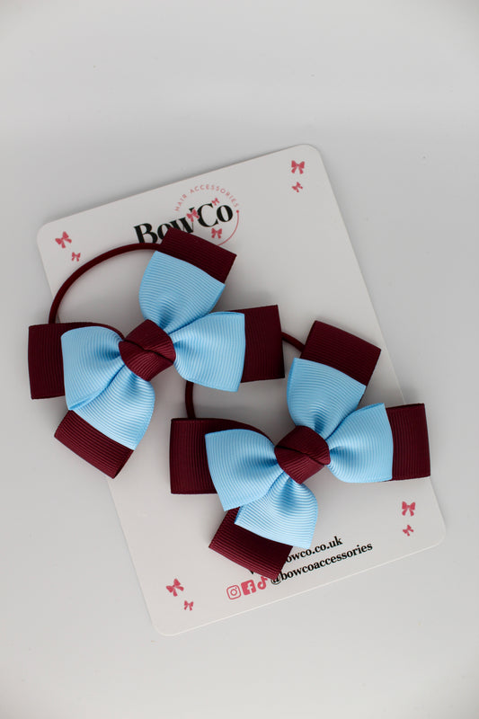 Layer Bow Set - Elastic - Burgundy and Blue Topaz