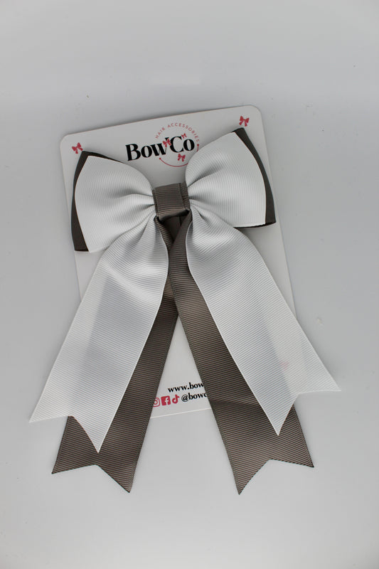 Classic Tail Bow - Clip - Metal Grey and White