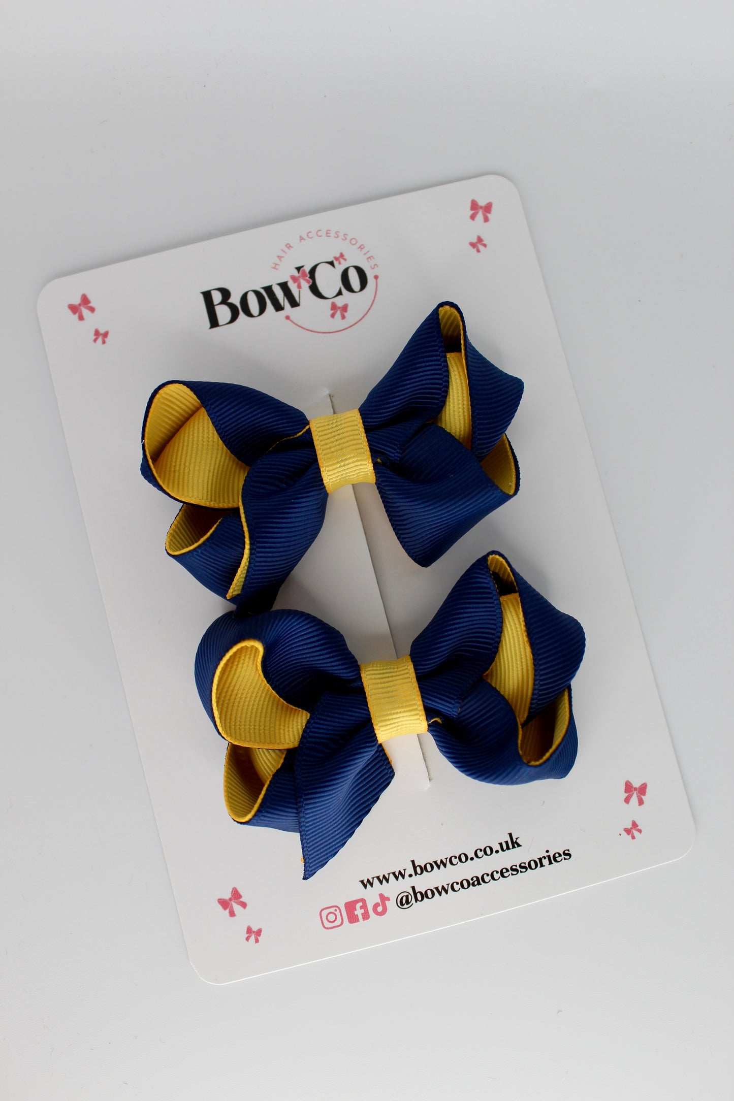 Loop Bow Set - Clip - Navy Blue and Yellow Gold