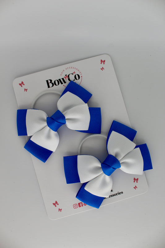 Layer Bow Set - Elastic - Royal Blue and White