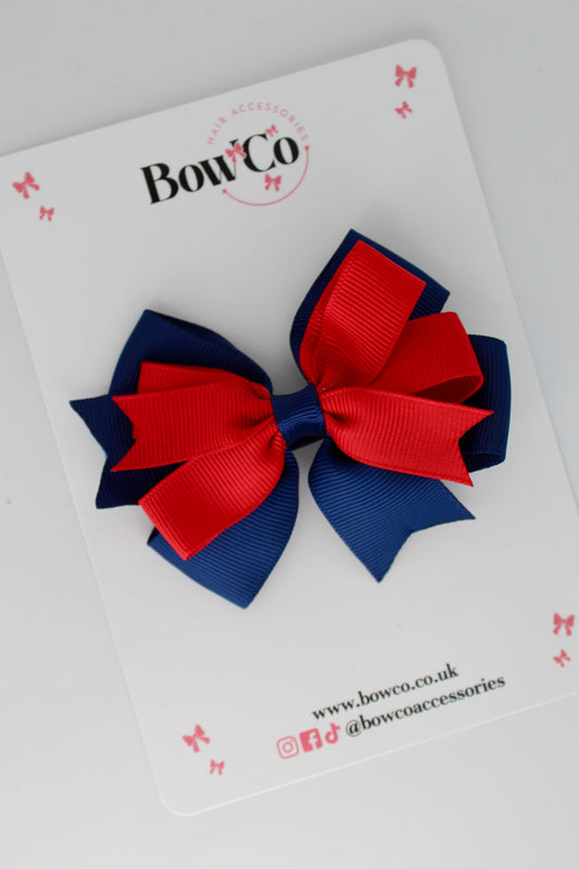 School Bow Red and Navy Blue - Double Tail Bow - Clip
