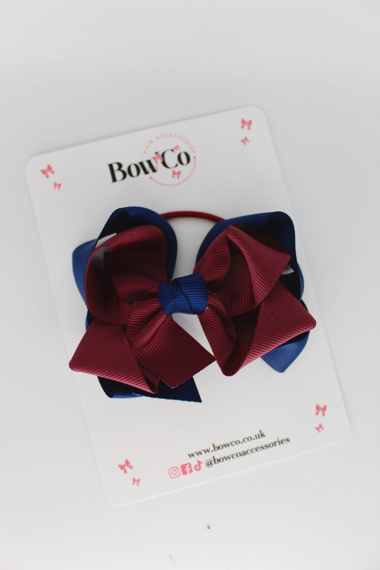 Double Loop Bow - Elastic - Navy Blue and Burgundy
