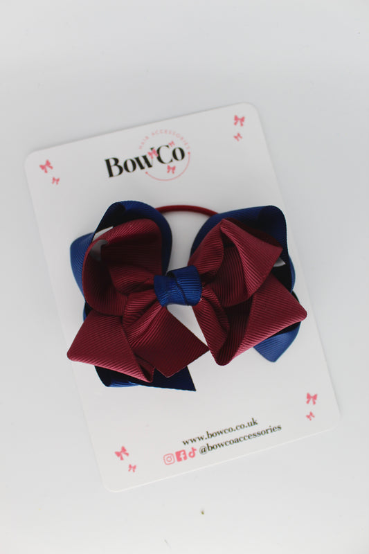 Double Loop Bow - Elastic - Navy Blue and Burgundy
