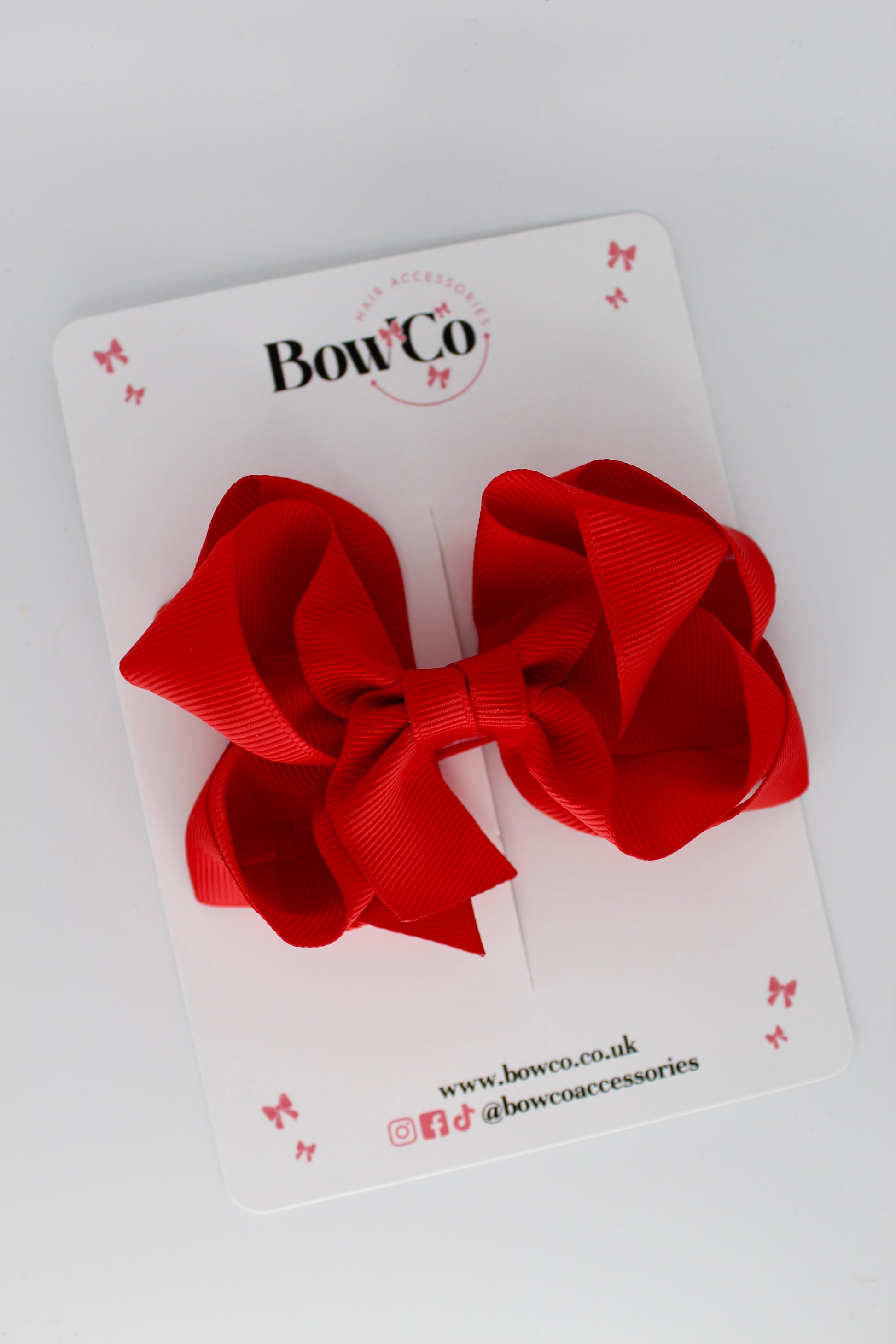 Double Loop School Hair Bow - Clip - Red