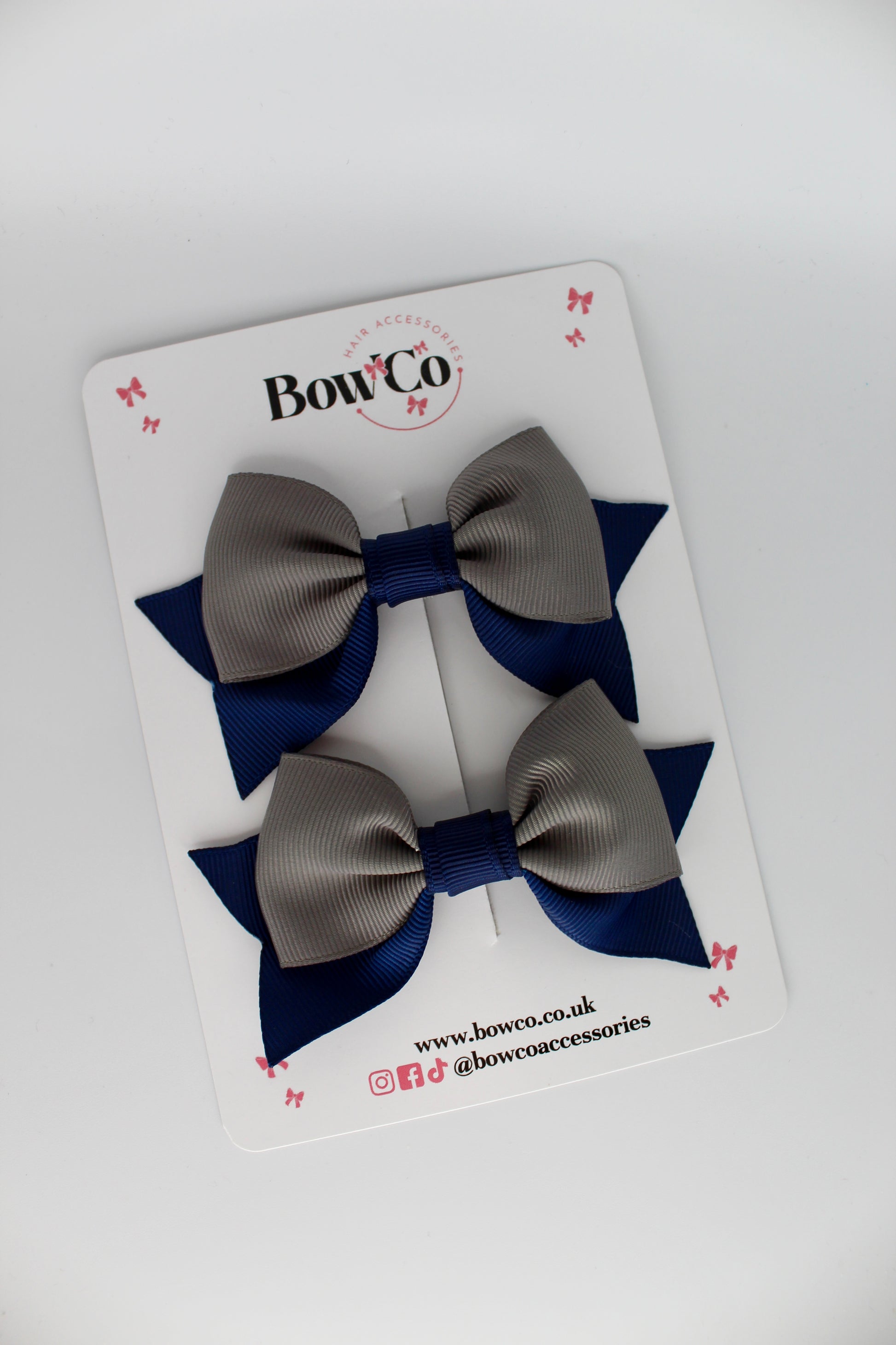 Double Knot Bow Tail Set - Clip - Navy Blue and Metal Grey