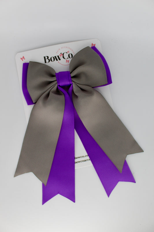 Classic Tail Bow - Clip - Purple and Metal Grey