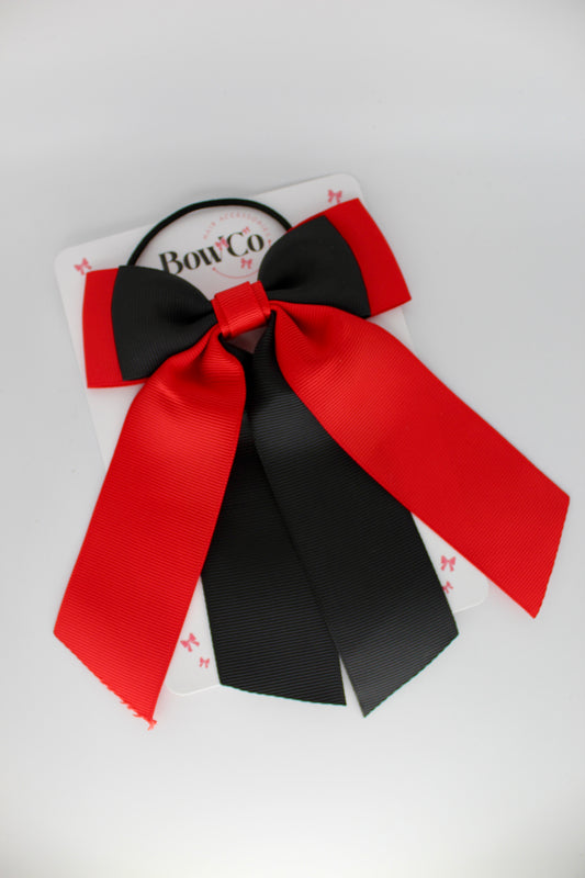 Double Layer Tail Bow – Elastic - Red and Black