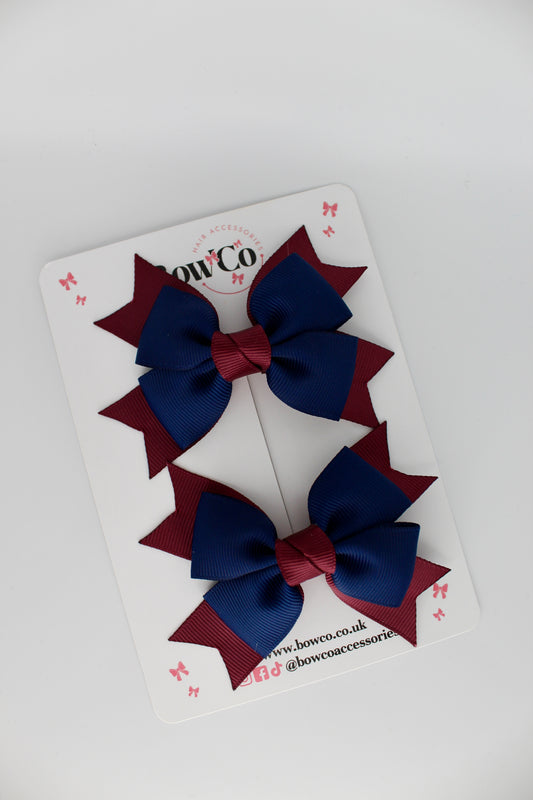 Knot Bow Set - Clip - Navy Blue and Burgundy