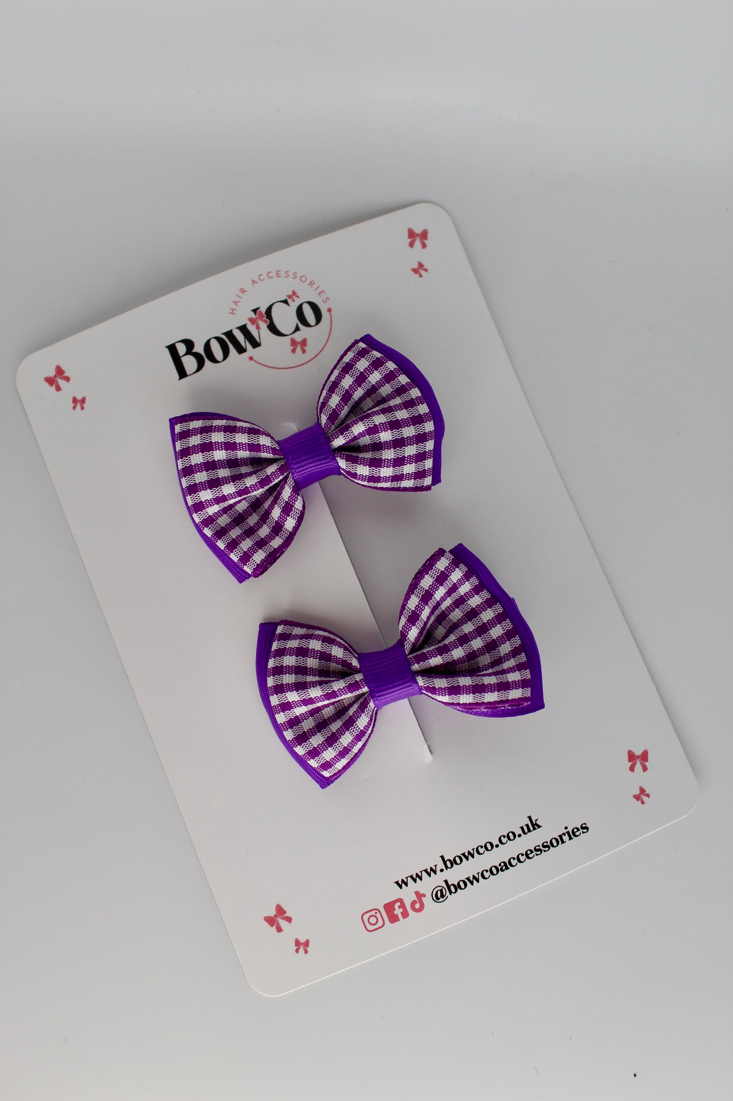 School Purple Gingham Double Lapel Bow Set - Clip