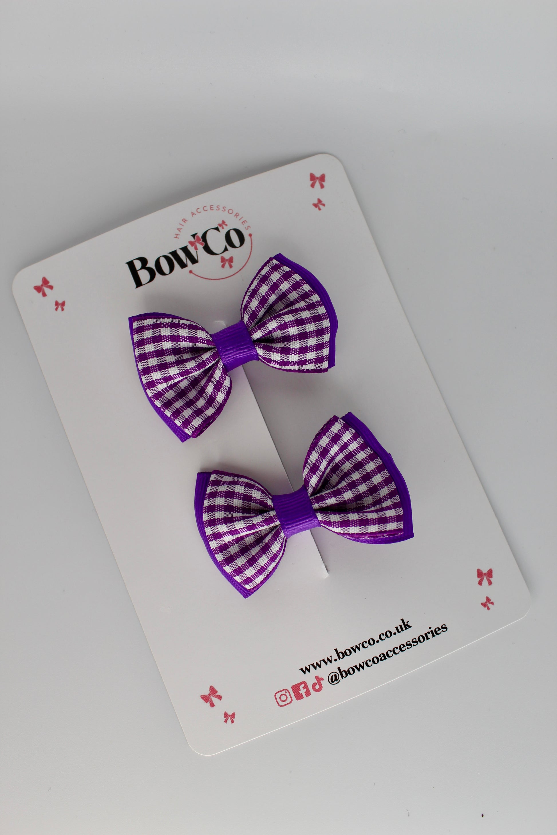 School Purple Gingham Double Lapel Bow Set - Clip