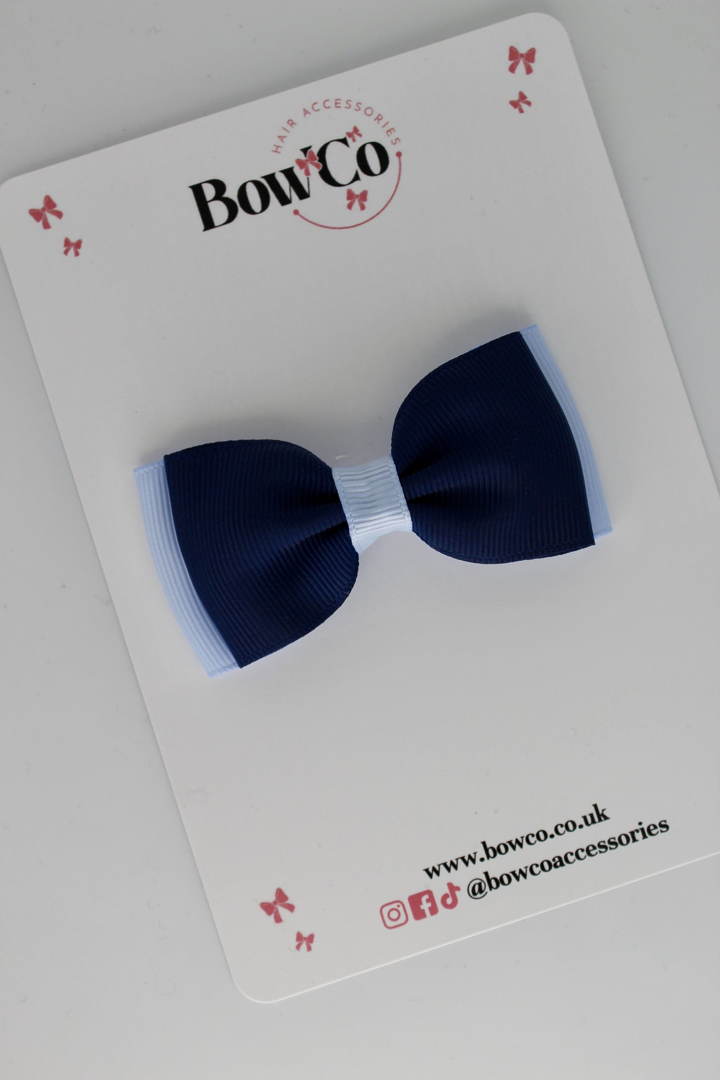 Navy Blue and Bluebell - Double Lapel Bow - Clip