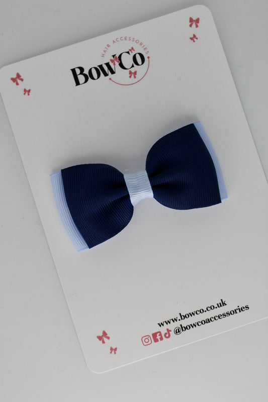 Navy Blue and Bluebell - Double Lapel Bow - Clip