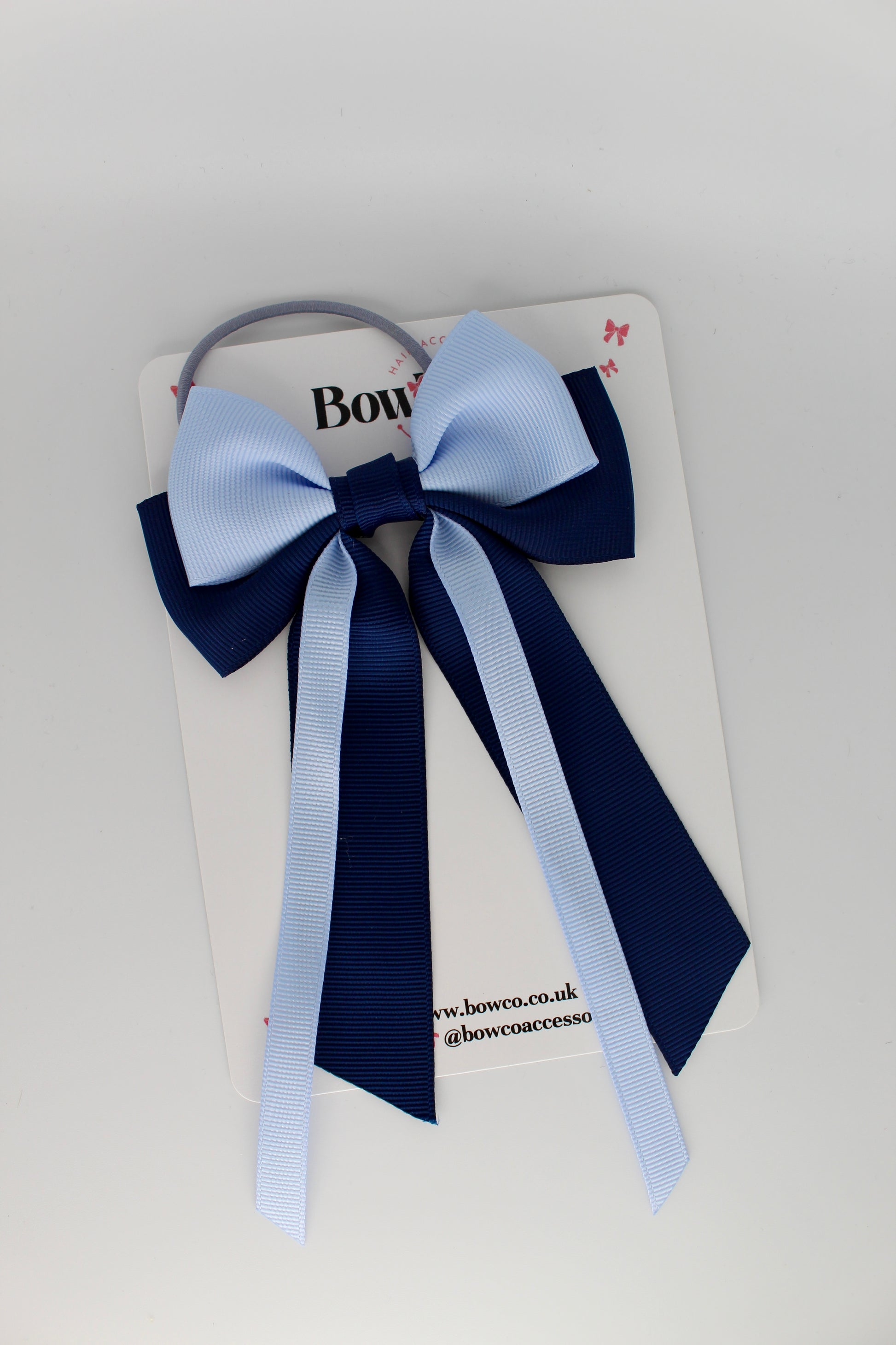 Streamer Tail School Hair Bow – Elastic - Navy and Bluebell