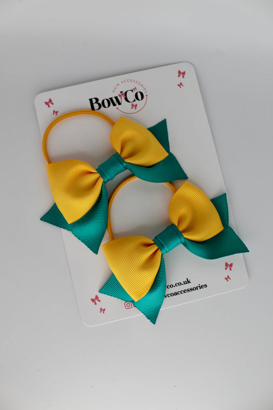 Double Knot Bow Tail Set - Elastic - Jade Green and Yellow Gold
