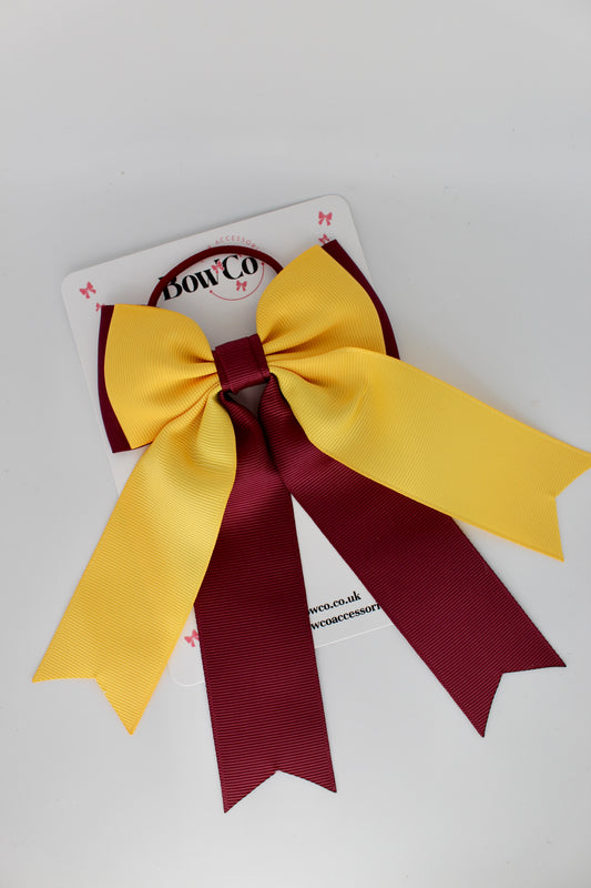 Classic Tail Bow - Elastic - Burgundy and Yellow Gold