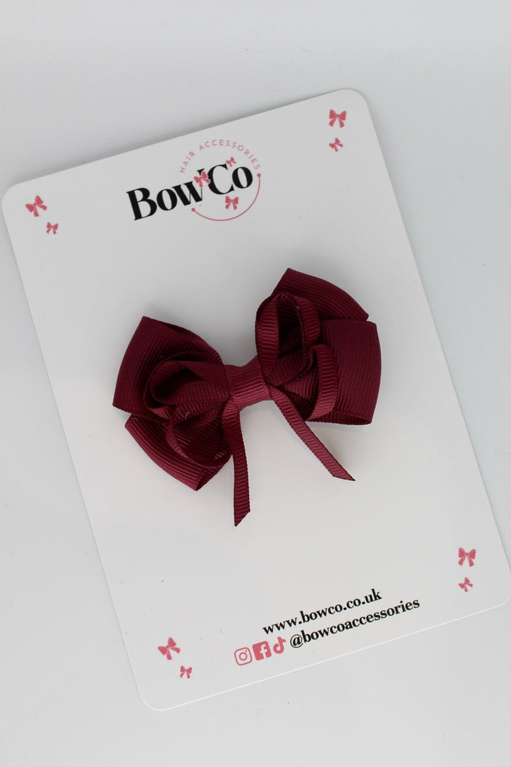 Burgundy - Double Bow - Clip