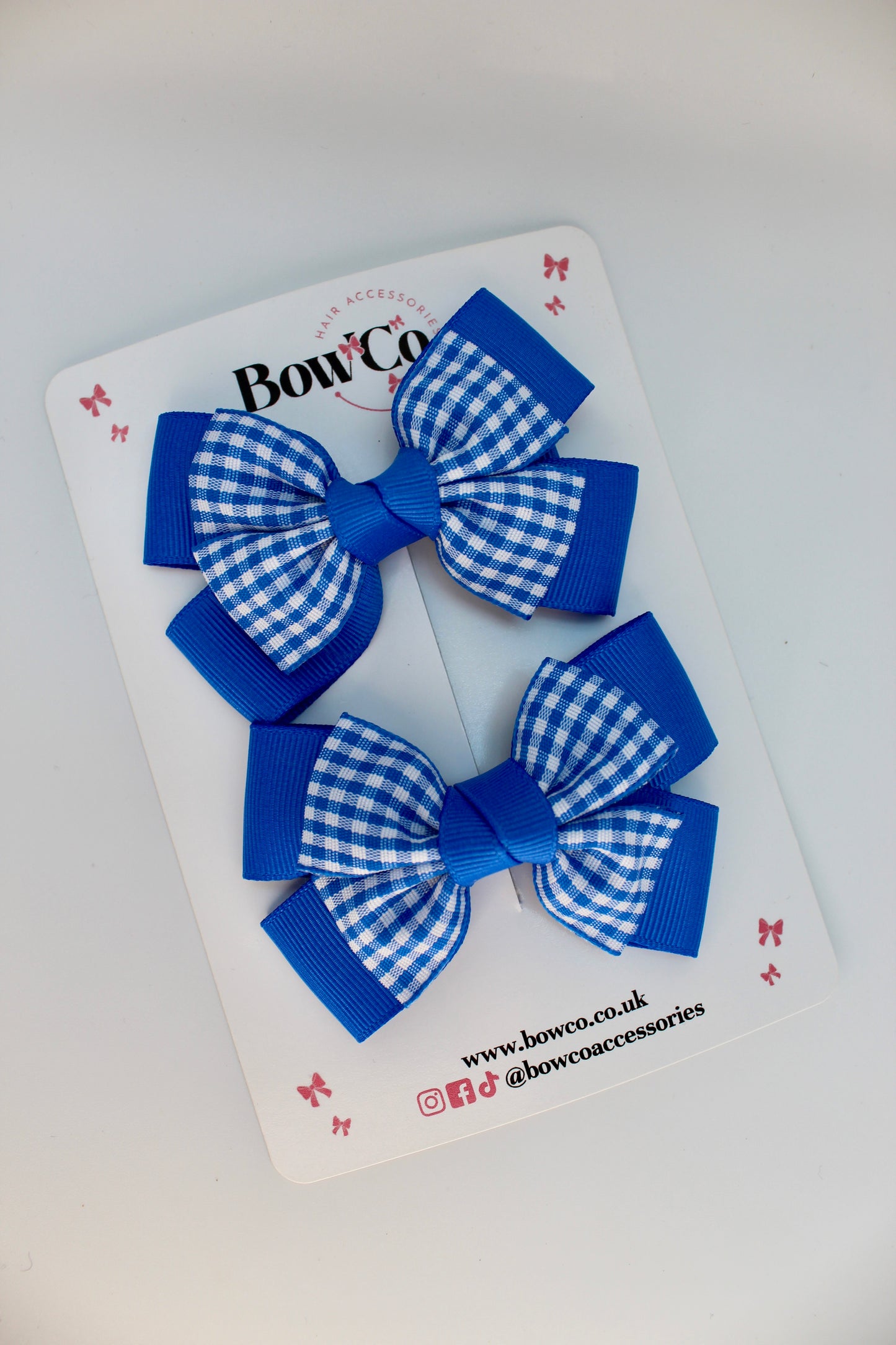 School Royal Blue Gingham Layer Bow Set - Clip