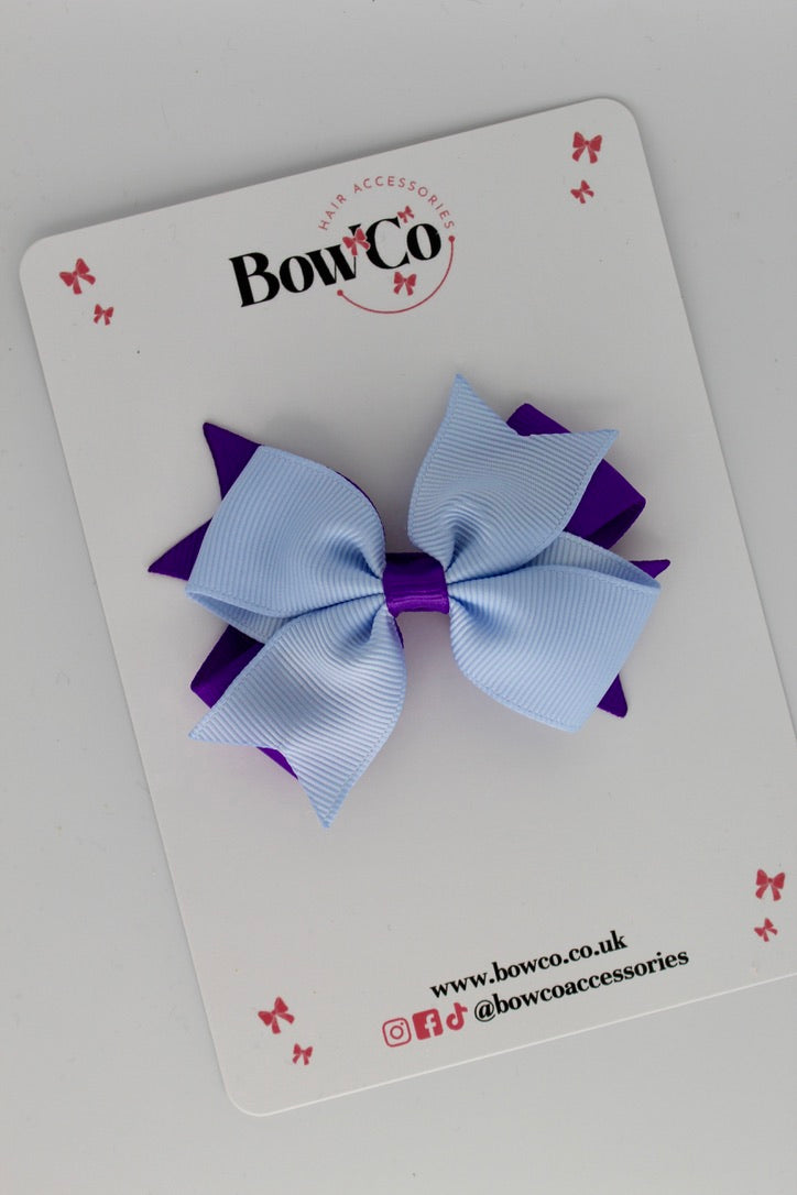 3 Inch Layer Tail Bow - Clip - Purple and Bluebell