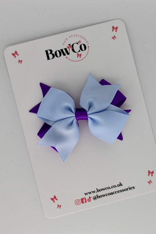 3 Inch Layer Tail Bow - Clip - Purple and Bluebell