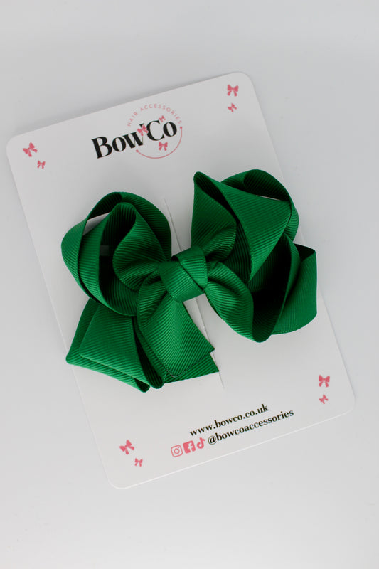 Double Loop School Hair Bow - Clip - Forest Green