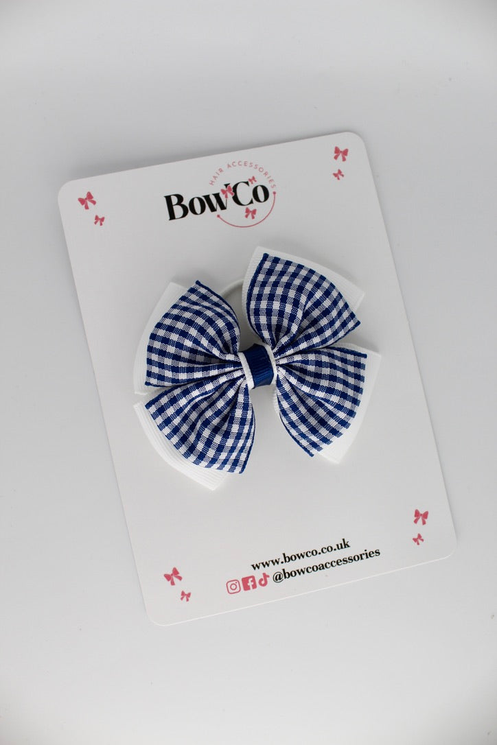 Layer Edge Bow - Navy Blue Gingham - Elastic