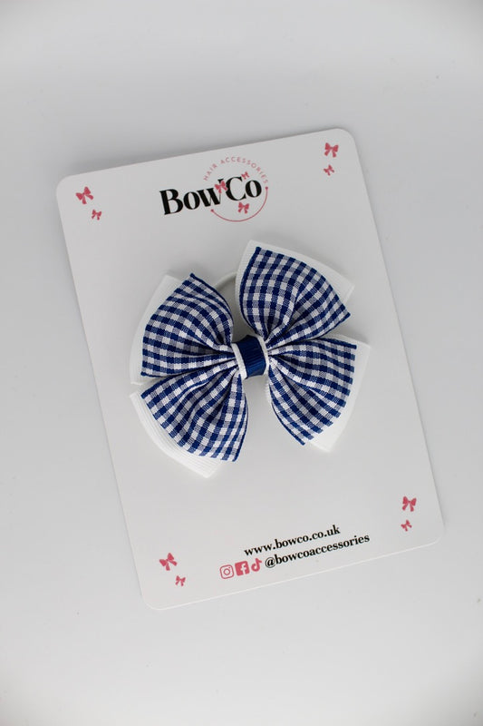 Layer Edge Bow - Navy Blue Gingham - Elastic