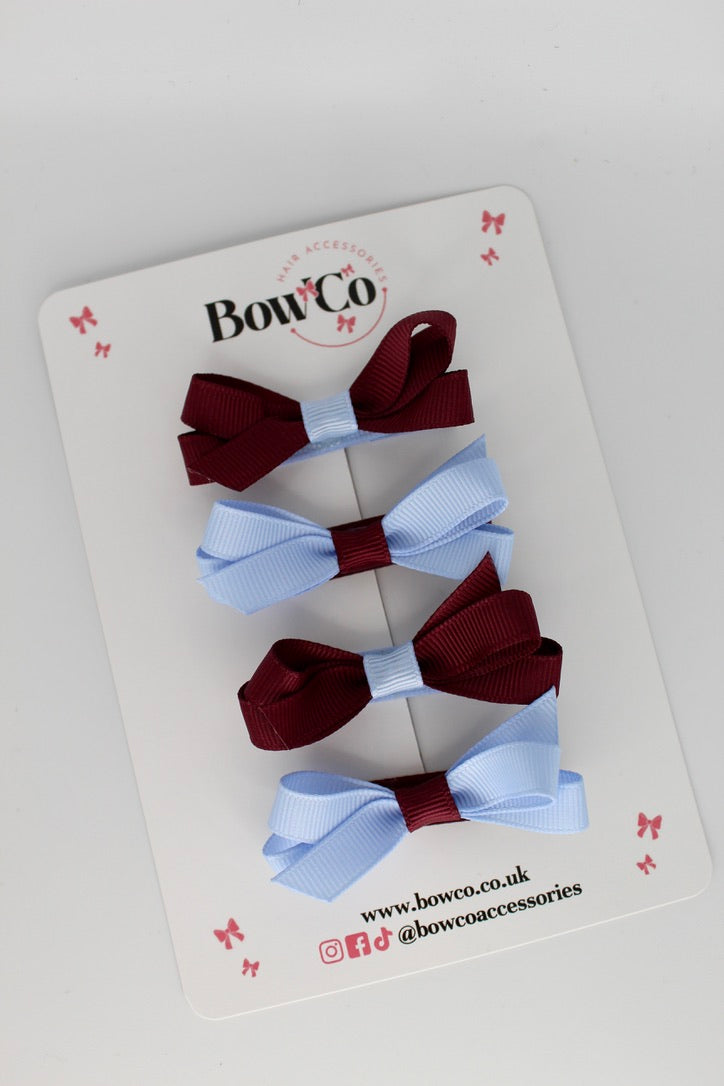 Ballerina Bows - Set of 4 - Clip - Burgundy and Bluebell