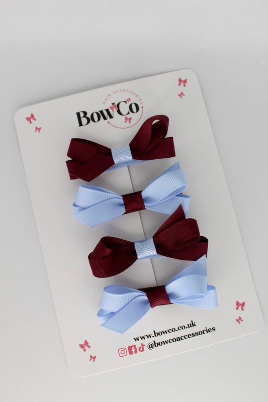 Ballerina Bows - Set of 4 - Clip - Burgundy and Bluebell